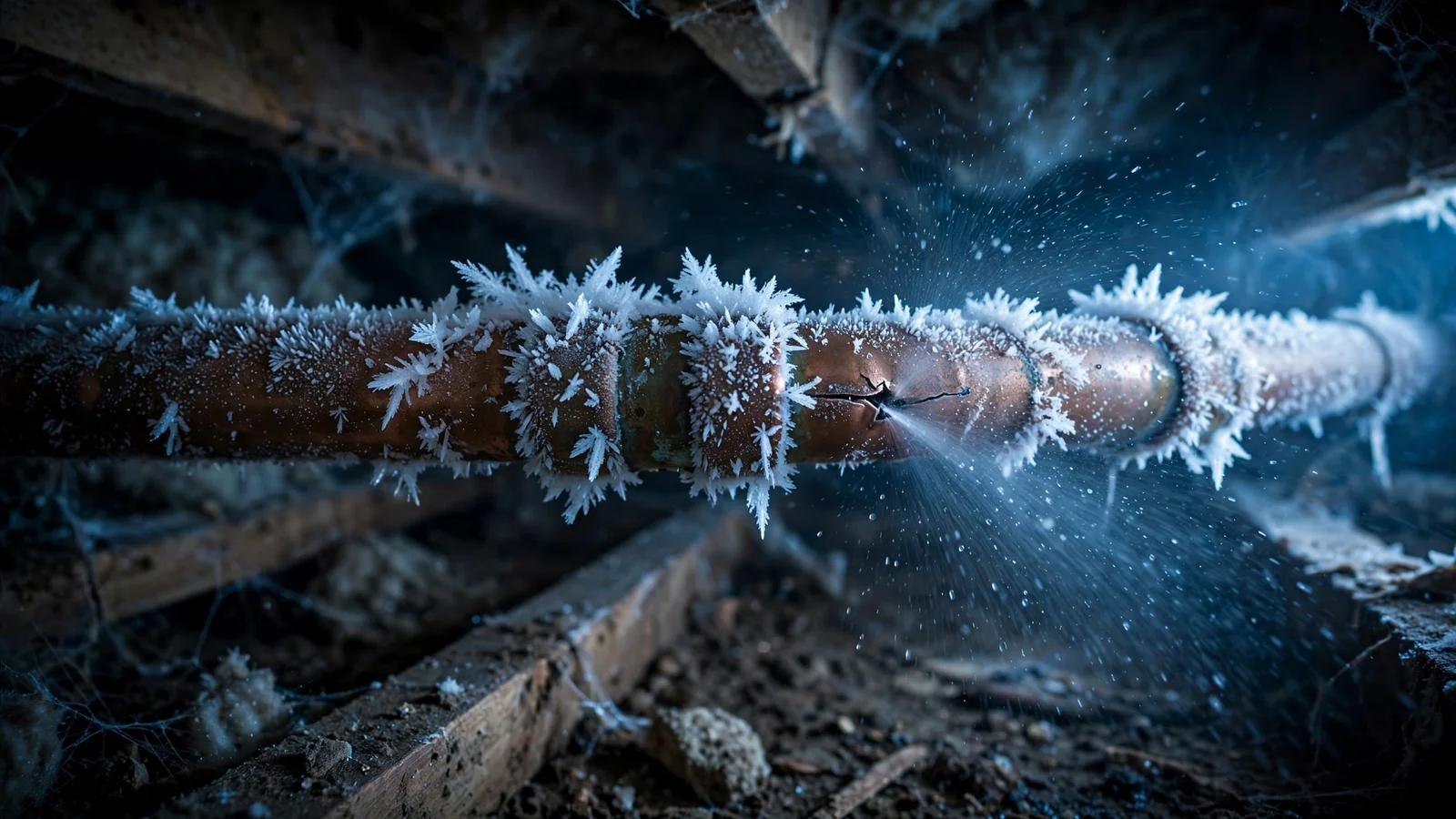Frozen water pipe in the basement of a Northglenn, CO home